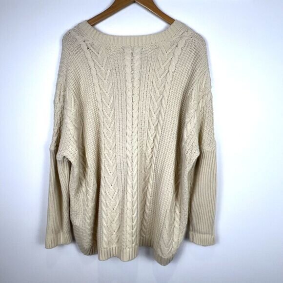 Natural Reflections V-Neck Sweater Oatmeal Cable Knit Fisherman’s Preppy Size XL - Picture 16 of 16